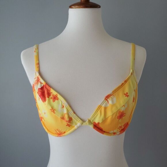 Esprit Beach Yellow Orange Tropical Floral Vintage 2 Piece Bikini Womens Medium - Picture 2 of 11